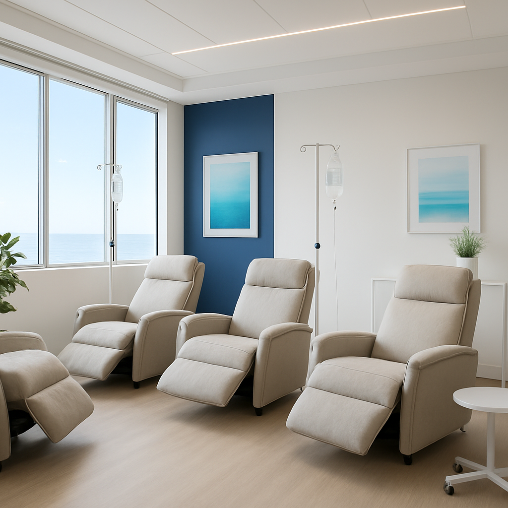 Prime IV Hydration lounge with zero-gravity massage chairs in Kansas City, MO