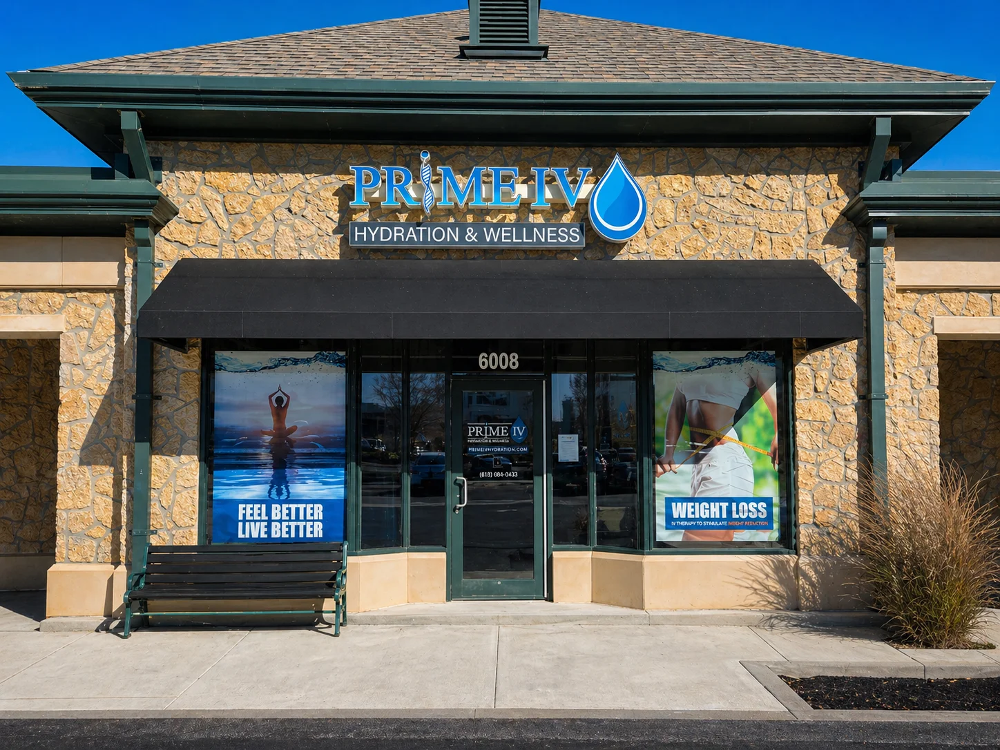 The Prime IV Hydration & Wellness storefront at 6008 NW 63rd Terrace in Burlington Creek, Kansas City, MO